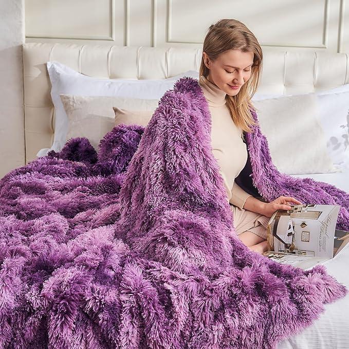 GONAAP Fuzzy Faux Fur Throw Blanket Queen Size Tie-dye Violet Purple Super Soft Cozy Plush Fuzzy Shaggy Blanket for Couch Sofa Bed (Tie-dye Violet Purple, Queen(90