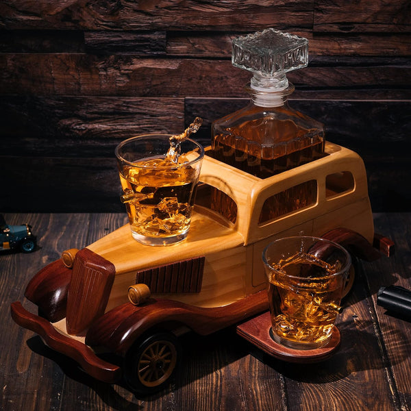 Old Fashioned Car Whiskey Decanter Set, Very Large 15