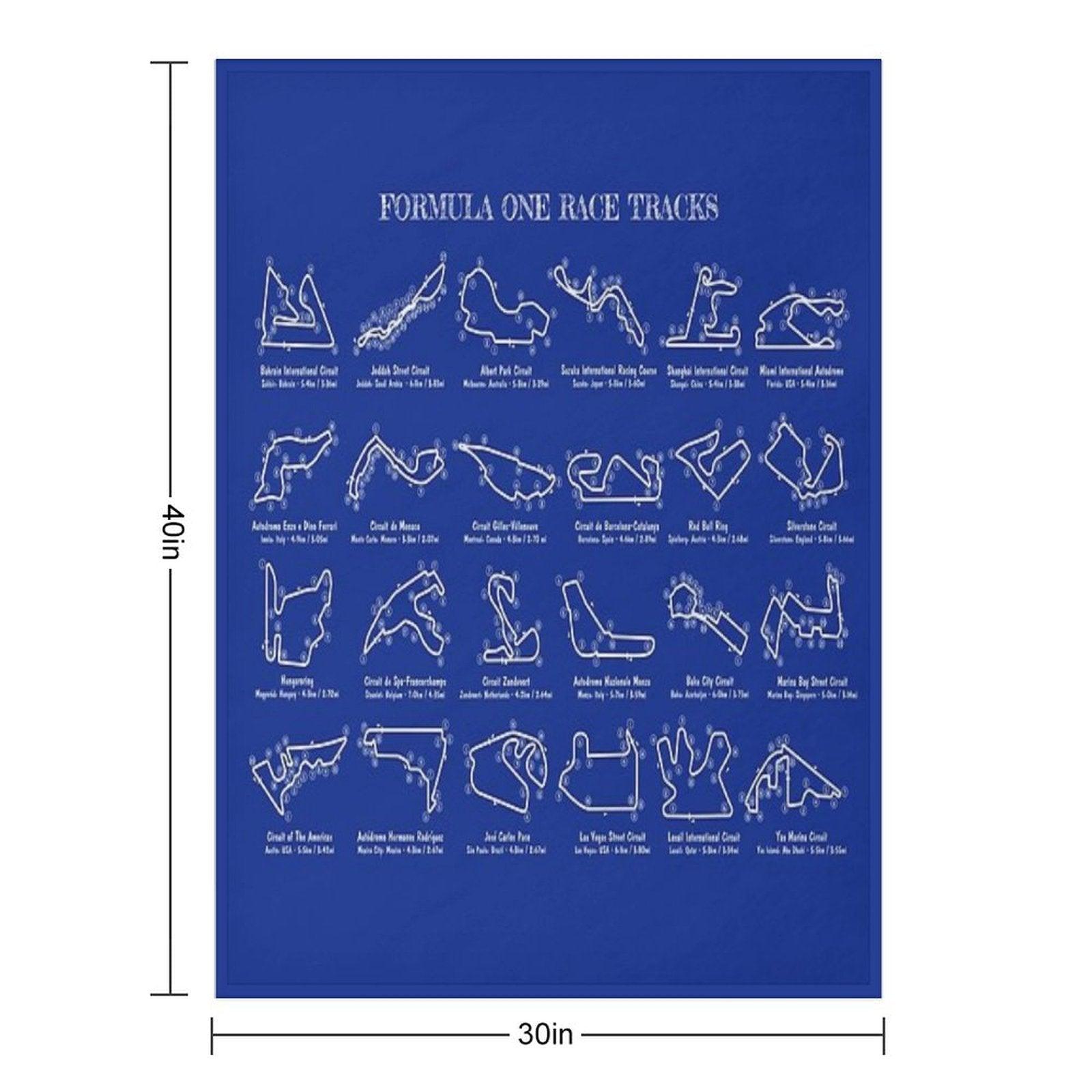 F1 Race Tracks  (White Stencil-No Background) Throw Blanket