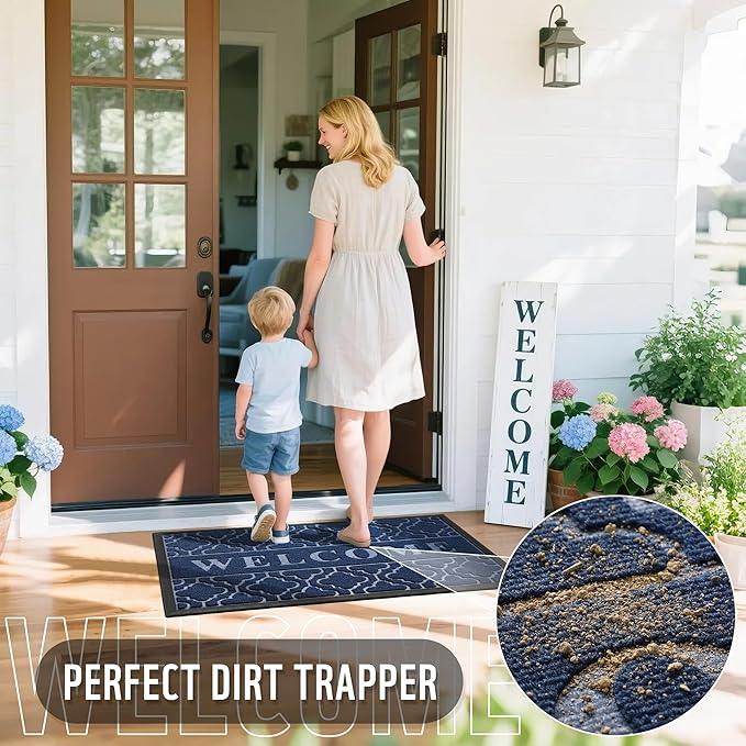 Yimobra Welcome Mat Outdoor Indoor, All-Season Waterproof Front Door Mat Outside Entrance, All-Weather Heavy Duty Non-Slip Doormat, Low Profile Porch Patio Entrance Mats, 47x24, Blue