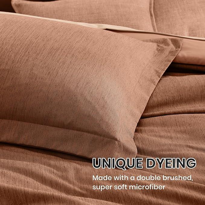 Monbix Queen Comforter Set - 7 Pieces Cationic Dyeing Autumn Leaf Bed in a Bag Queen Bedding Sets with Comforter, Sheets, Pillowcases & Shams, Reversible Bedding Comforters Sets
