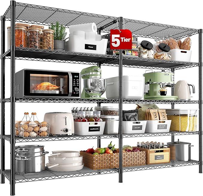 REIBII 5 Tier Wire Shelving Storage Shelves Loads 1430LBS, 58