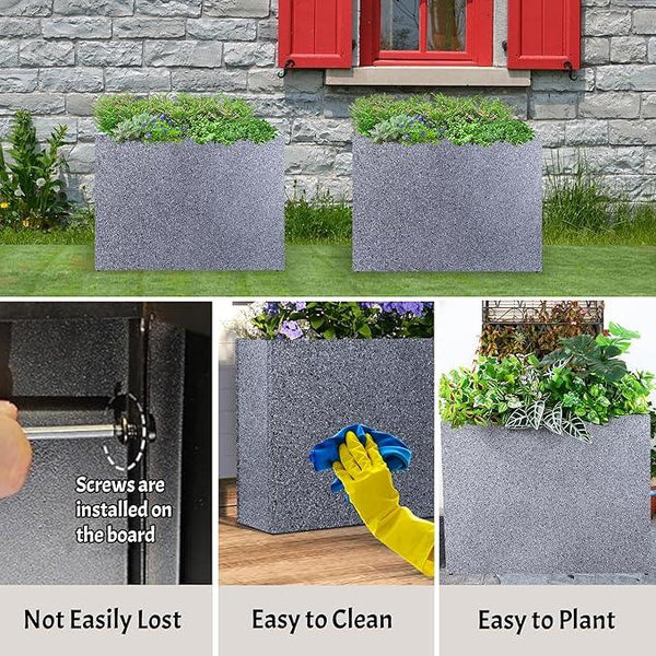 Metal Rectangular Planter Box, Galvanized Steel Tall Planters for Outdoor Plants, 35.5