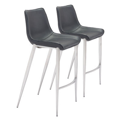 Magnus Barstool (Set of 2) Black & Silver