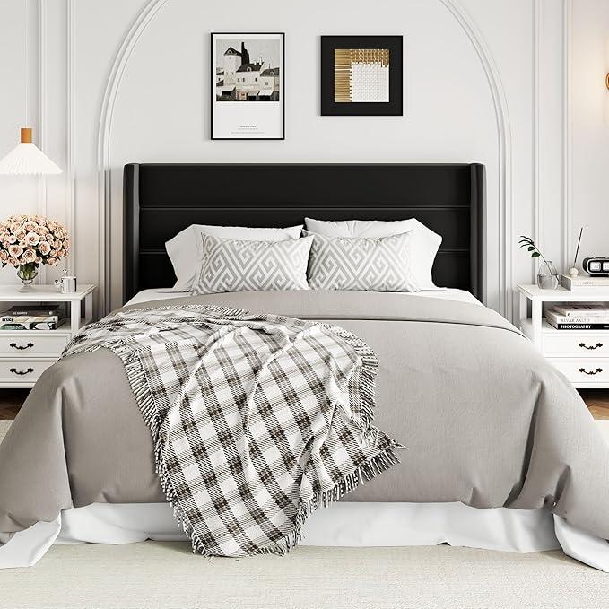Allewie Queen Size Velvet Lift Up Storage Bed, Modern Wingback Headboard, Hydraulic Support, No Box Spring Needed, Black