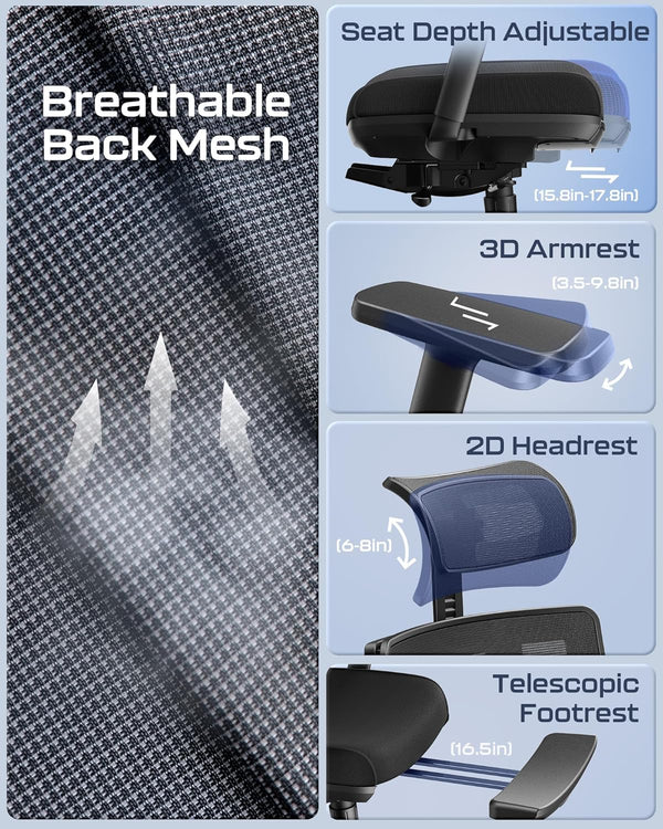 OdinLake L2 (Ergo PRO 633) | Ergonomic Office Chair(Built-in Footrest)