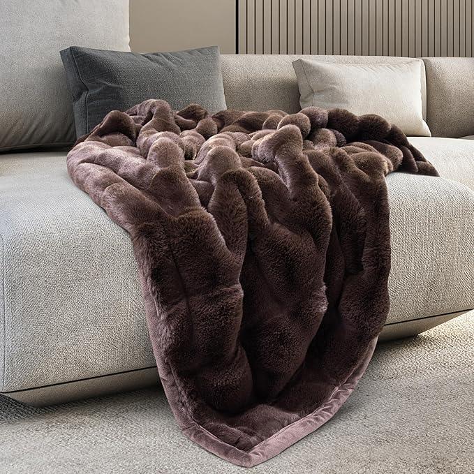 Mon Chateau Premium Reversible Luxury Faux Fur Throw for Couch, Sofa, or Bed - Plush Cozy Soft Blanket for Sleeping or Home Décor, 60
