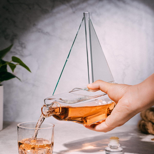 Sailboat Whiskey & Wine Decanter Ship - The Wine Savant Ship Decanter Set 750ml - Drink Dispenser for Wine, Whiskey, Ship In A Bottle Decanters Bar Set, Liquor Scotch Bourbon, Boating Mariner Gifts