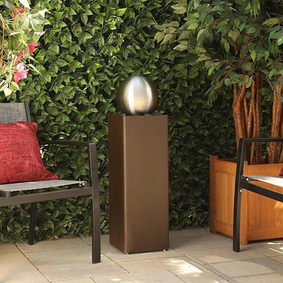 Alpine Corporation CPS188 Indoor Outdoor Modern Metal Orb Water Floor Fountain with River Rock Stone for Patio, Garden and Living Room, 37