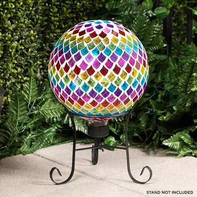 Alpine Corporation HMD220 Glass Gazing Globe w/Mosaic Teardrop Design, Decorative & Elegant Garden Art, 12