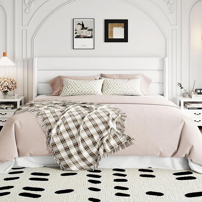 Allewie King Size Velvet Lift Up Storage Bed, Modern Wingback Headboard, Hydraulic Support, No Box Spring Needed, White