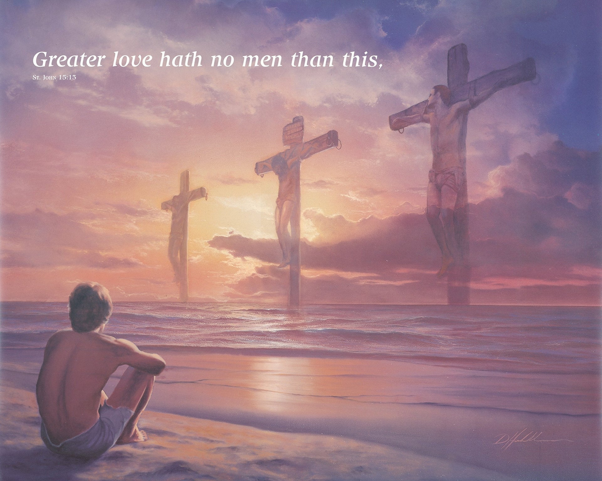 Jesus On Cross Art - John 15:13 Religious Wall Art Print 16x20 Christian Decor