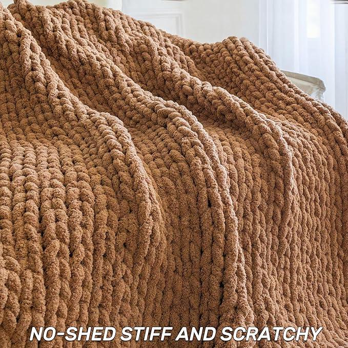 Chunky Knit Blanket - Luxury Soft Cozy 50 * 60 Throw Blanket,100% Woven Blanket Rope Knot Throw Blanket for Couch, Sofa, Home Decor, Gift - Machine Washable（Brown）