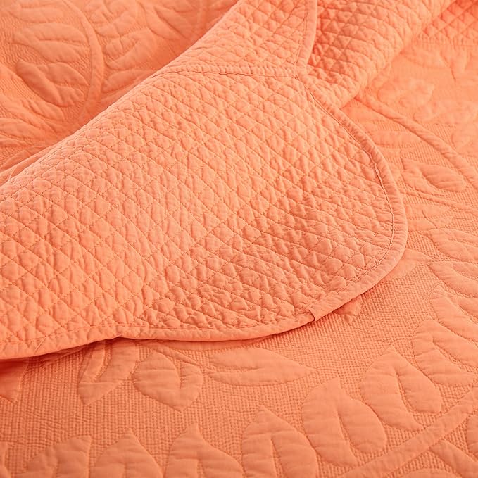 MarCielo 3-Piece 100% Cotton Oversized Bedspread Lightweight Quilt Coverlet Embroidery Farmhouse Bedding Set T0 (Salmon, Oversized Queen (100