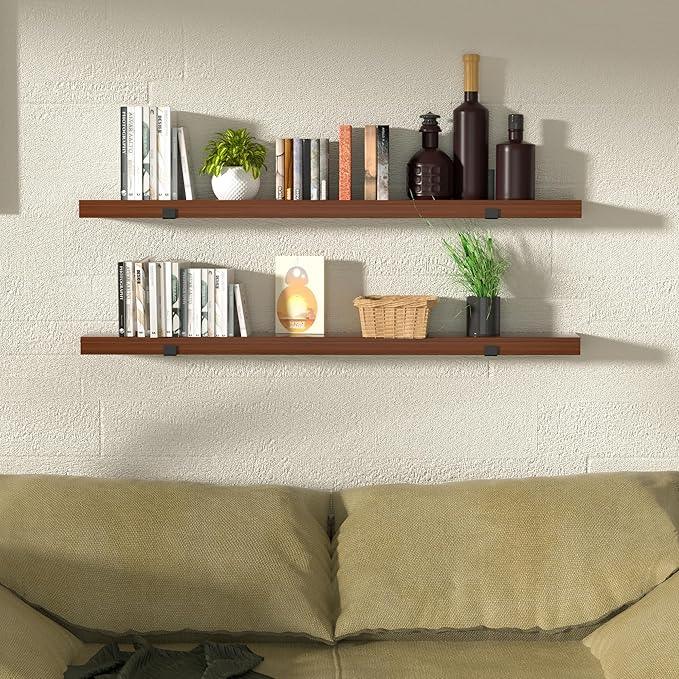 CONSDAN Floating Shelf for Wall Mounted Book Shelf Hanging Shelves Floating Bookshelf for Bedroom, Bathroom, Living Room, Kitchen USA Grown Solid Hardwood, Dark Maple 24x7.5x1.5 in