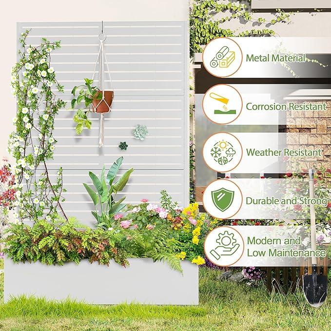 Trellis for Climbing Plants Outdoor，Mental Garden Bed with Drainage Holes Outdoor Privacy Screen Design Tall planters for herb Flower Vegetables 73