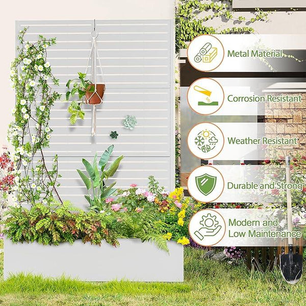 Trellis for Climbing Plants Outdoor，Mental Garden Bed with Drainage Holes Outdoor Privacy Screen Design Tall planters for herb Flower Vegetables 73