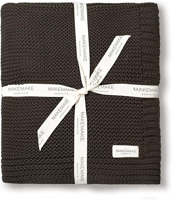 MakeMake Organics Organic Throw Blanket GOTS Certified Organic Cotton Blanket Knit Couch Bed Fall Colors Soft Neutral Cotton Throw Blanket Large (50x60, Charcoal Grey)
