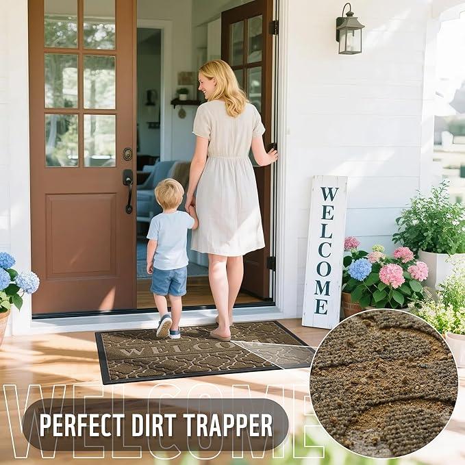 Yimobra Fall Welcome Mat Outdoor Indoor 29.5x17, All-Weather Waterproof Outdoor Mats for Front Door, Non-Slip Low Profile Porch Patio Doormat, Coffee