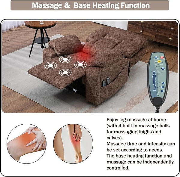 4 OKIN Motor Power Lay Flat Lift Recliner Chair for Elderly Adults Big and Tall Recliners with Heat Massage, Adjustable Head-Back-Lumbar-Leg-Support, Extended Footrest, 2 Cup Holders