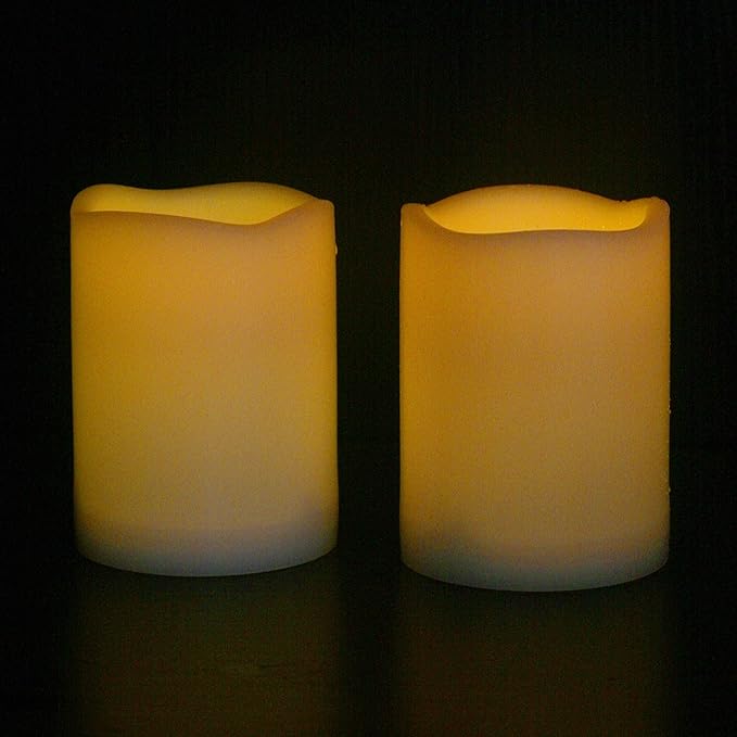 CANDLE CHOICE Waterproof Outdoor Battery Operated Flameless Candles Remote Timer White Plastic Realistic Flickering Fake Electric LED Pillars Lantern Garden Wedding Christmas Decorations 3”x4” 6 Pack