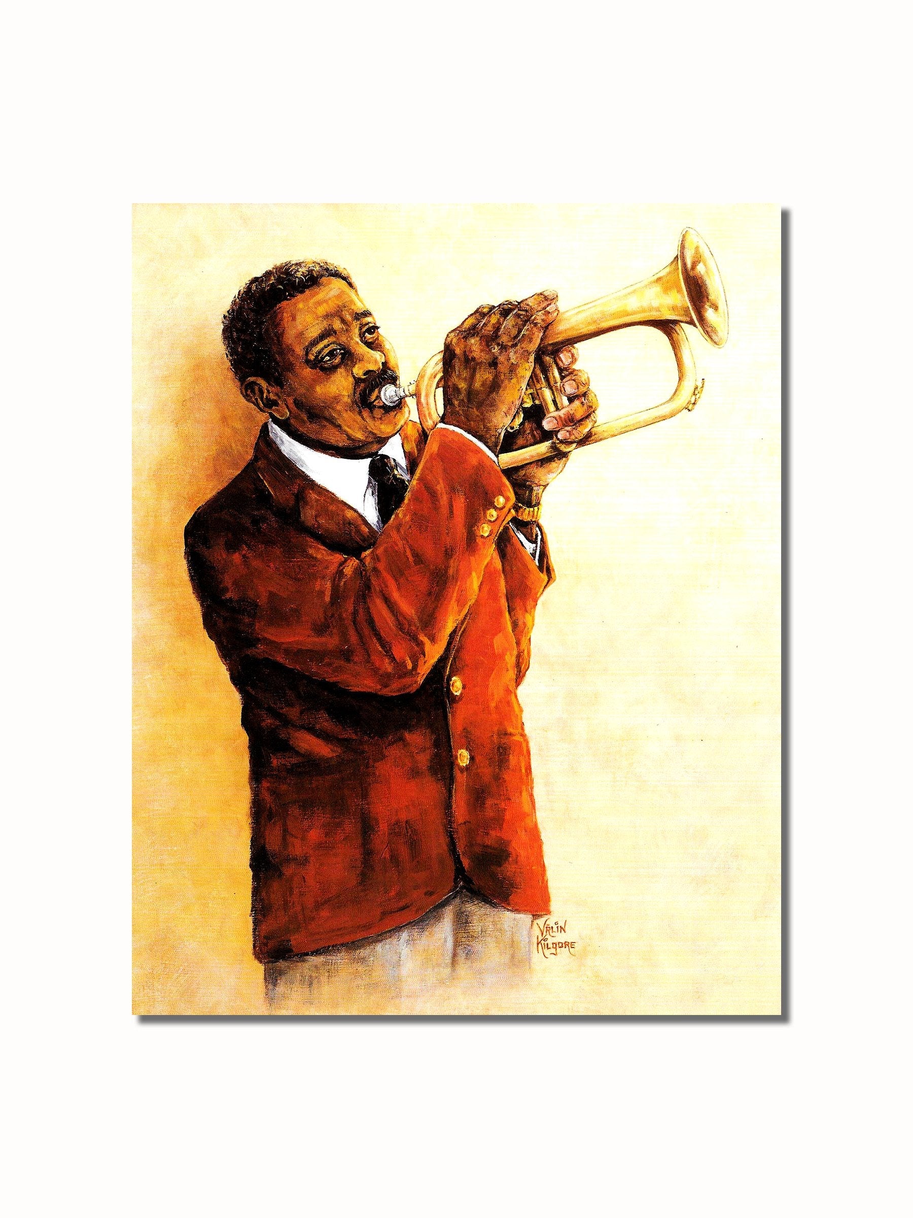 Jazz Trumpet Art Print - African American Black Jazz Musician Wall Art 8x10