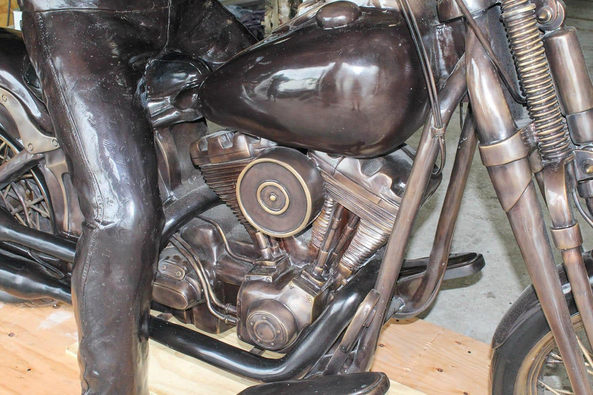 Bronze Sculpture of Man on His Motorcycle Life Size 
 94
