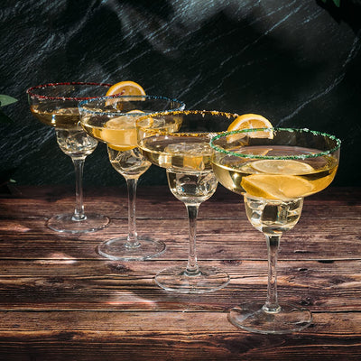 Margarita Cocktail Glasses, Party Colored Rims Cocktail Glasses 12oz Set of 4 by The Wine Savant - Fiesta Party Decoration Glasses, Mexican Glasses, Fun Box Adios Bitchachos, Thick Stem, Heavy Duty