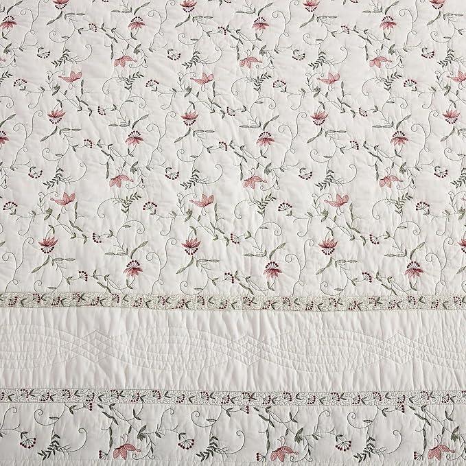 MarCielo 3-Piece 100% Cotton Oversized Bedspread Lightweight Quilt Coverlet Embroidery Farmhouse Bedding Set (TC Soft White,Oversized Queen (100