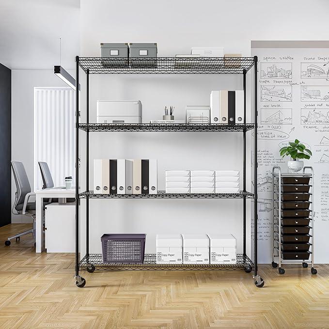 Seville Classics UltraDurable Heavy Duty NSF Solid Steel Wire Rack Storage Unit, Organizer for Garage, Warehouse, Office, Restaurant, Classroom, Kitchen, Black, 4-Tier Shelving, 60