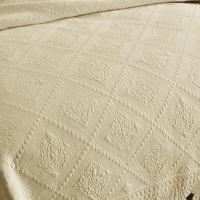 MarCielo 3-Piece 100% Cotton Oversized Bedspread Lightweight Quilt Coverlet Embroidery Farmhouse Bedding Set (Tk Beige Khaki, Oversized Queen (100