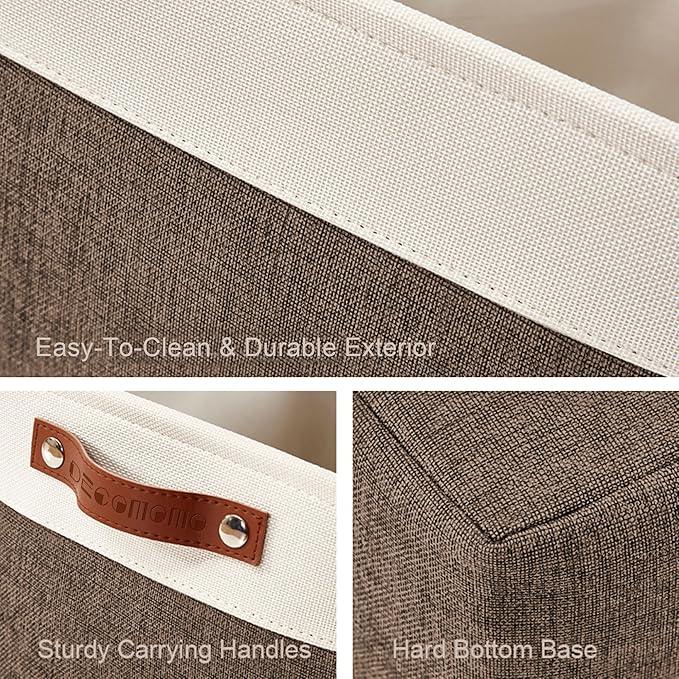 DECOMOMO Storage Bins Fabric Storage Baskets for Shelves, Linen Closet Organization Toys Nursery (Brown and White, Large - 3 Pack)