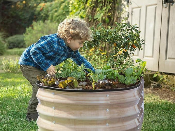 Galvanized Raised Garden Beds Outdoor // 4×2×1 ft Planter Raised Beds for Gardening, Vegetables, Flowers // Large Metal Garden Box (Natural Wood Grain)