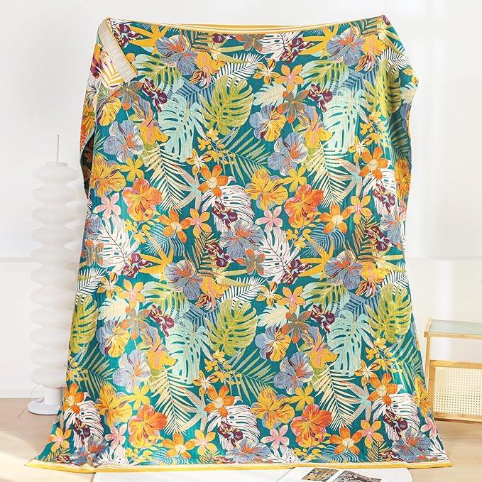 MSGKV Boho Throw Blanket for Couch and Sofa Cotton Blankets for Living Room Bedroom Reversable Florals Throw 60