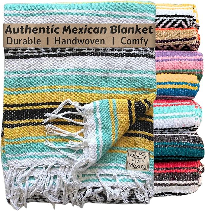 Del Mex Classic Mexican Blanket, Large Authentic Woven Falsa Throw (70