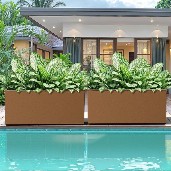 FENCY Large Metal Planter, Large Rectangular Planters for Outdoor Plants, Tall Outdoor Planters for Porch Patio, 38