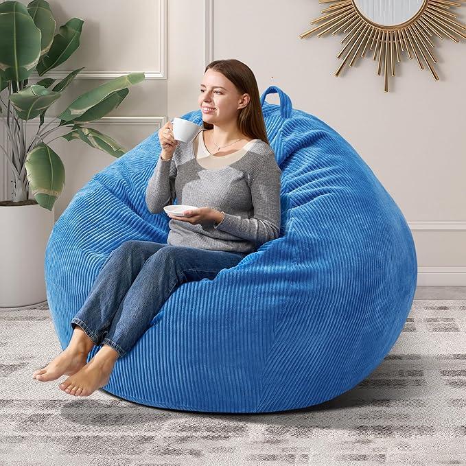 3.5FT Bean Bag Chairs Teardrop Bean Bag Chair for Adults Beanbag Chair with Memory Foam Filled Machine Washable Cover for Living Room, Bedroom (Large,Blue)