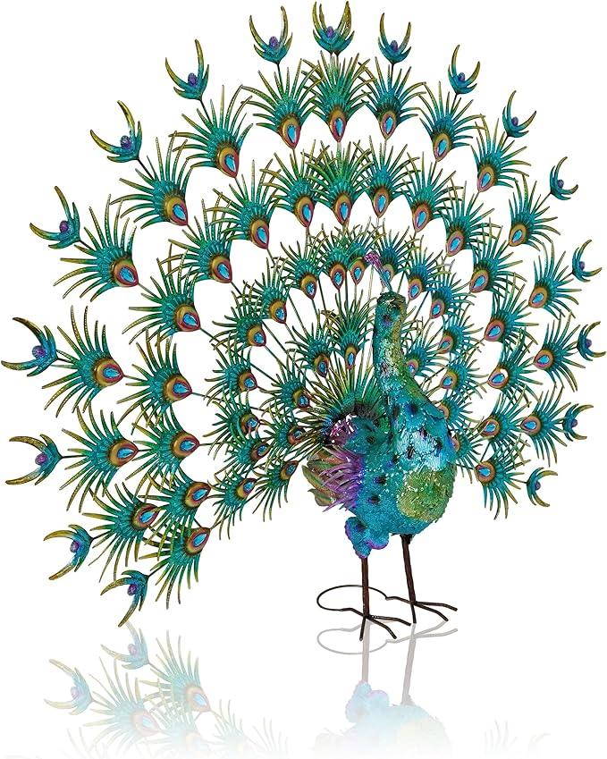 Alpine Corporation HEH376 Jumbo Sized Iron Majestic Peacock Decor, Elegant Garden & Patio Bird Statue, 55