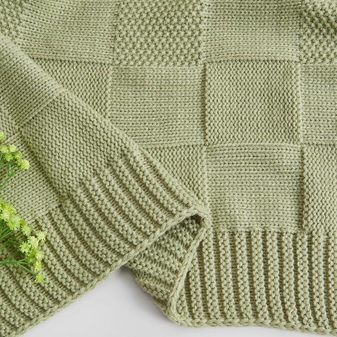 CozeCube Check Knit Throw Blanket, Sage Green Checkered Throw for Couch, Decorative Christmas Soft Cozy Warm Knitted Blanket for Bed Sofa Living Room, 50