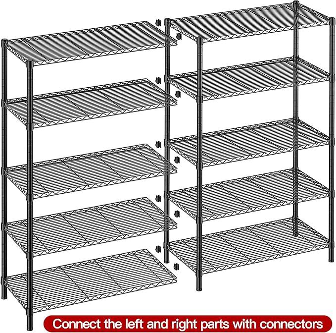 REIBII 5 Tier Wire Shelving Storage Shelves Loads 1430LBS, 58