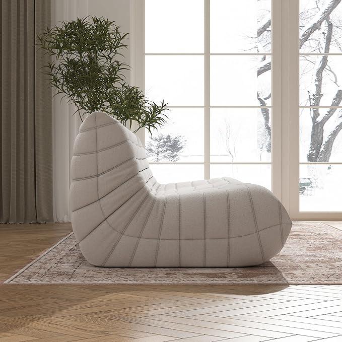 Big Bean Bag Chairs for Adults, 3 Seater Large Bean Bag Chair Sofa, Fireside Chair Lazy Sofa Chair with High Density Comfortable Foam, Modern Bean Bag for Living Room, Bedroom, Office (Beige)
