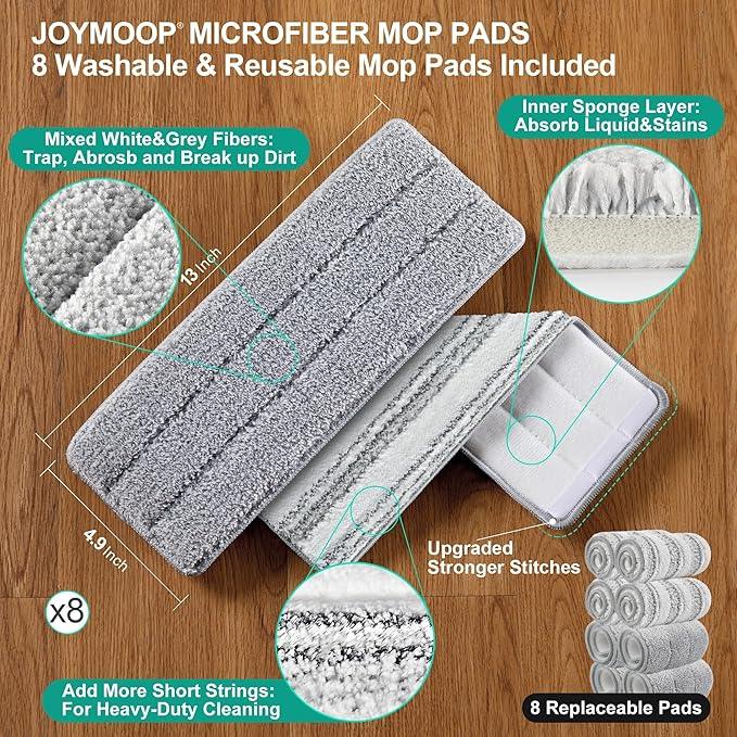 JOYMOOP Mop and Bucket Set with Wringer, Dust Mops for Floor Cleaning, Wall Cleaner with Long Handle,Wet and Dry Use - 8 Microfiber Mop Pads