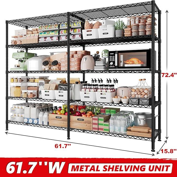 REIBII 5-Tier Heavy Duty Metal Wire Shelves, Industrial Style, 61.7