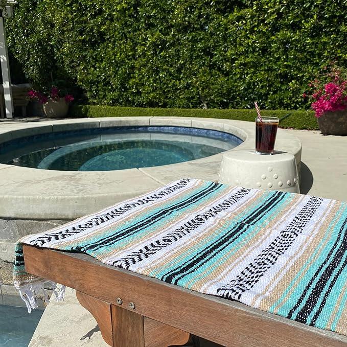 Del Mex Classic Mexican Blanket, Large Authentic Woven Falsa Throw (70