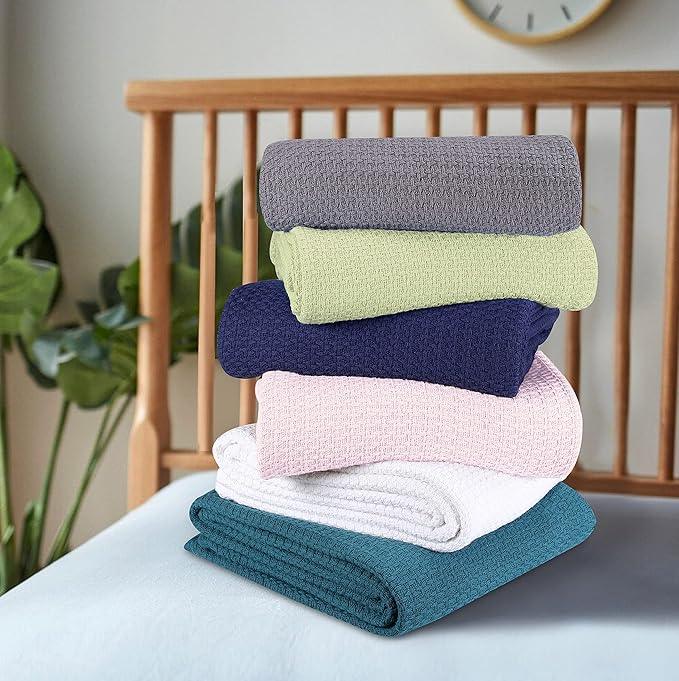 BELIZZI HOME 100% Cotton Bed Blanket, Breathable Bed Blanket Twin Size, Cotton Thermal Blankets Twin, Perfect for Layering Any Bed for All Season, Sage Green