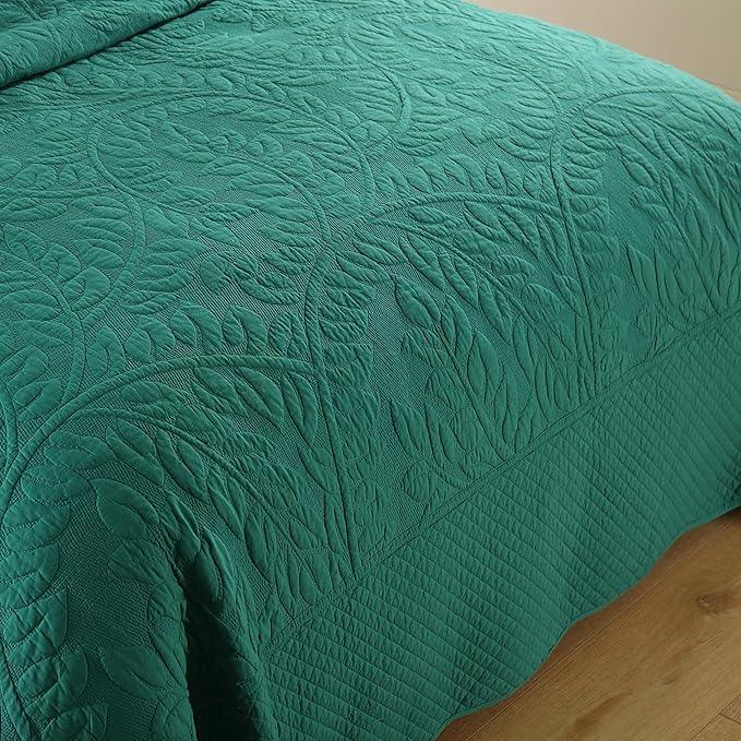 MarCielo 3-Piece 100% Cotton Oversized Bedspread Lightweight Quilt Coverlet Embroidery Farmhouse Bedding Set T0 (Emerald, Oversized King (118