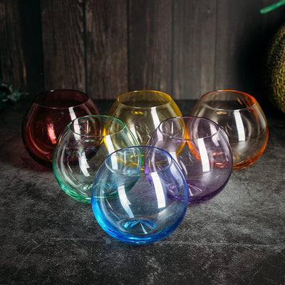Colored Wine Glass Set, Large 12oz Bubble Glasses Set of 6, Unique Italian Style Tall for White & Red Wine, Water, Margarita Glasses, Color Tumbler, Gifts, Viral Beautiful Glassware (Stemless Bubble)