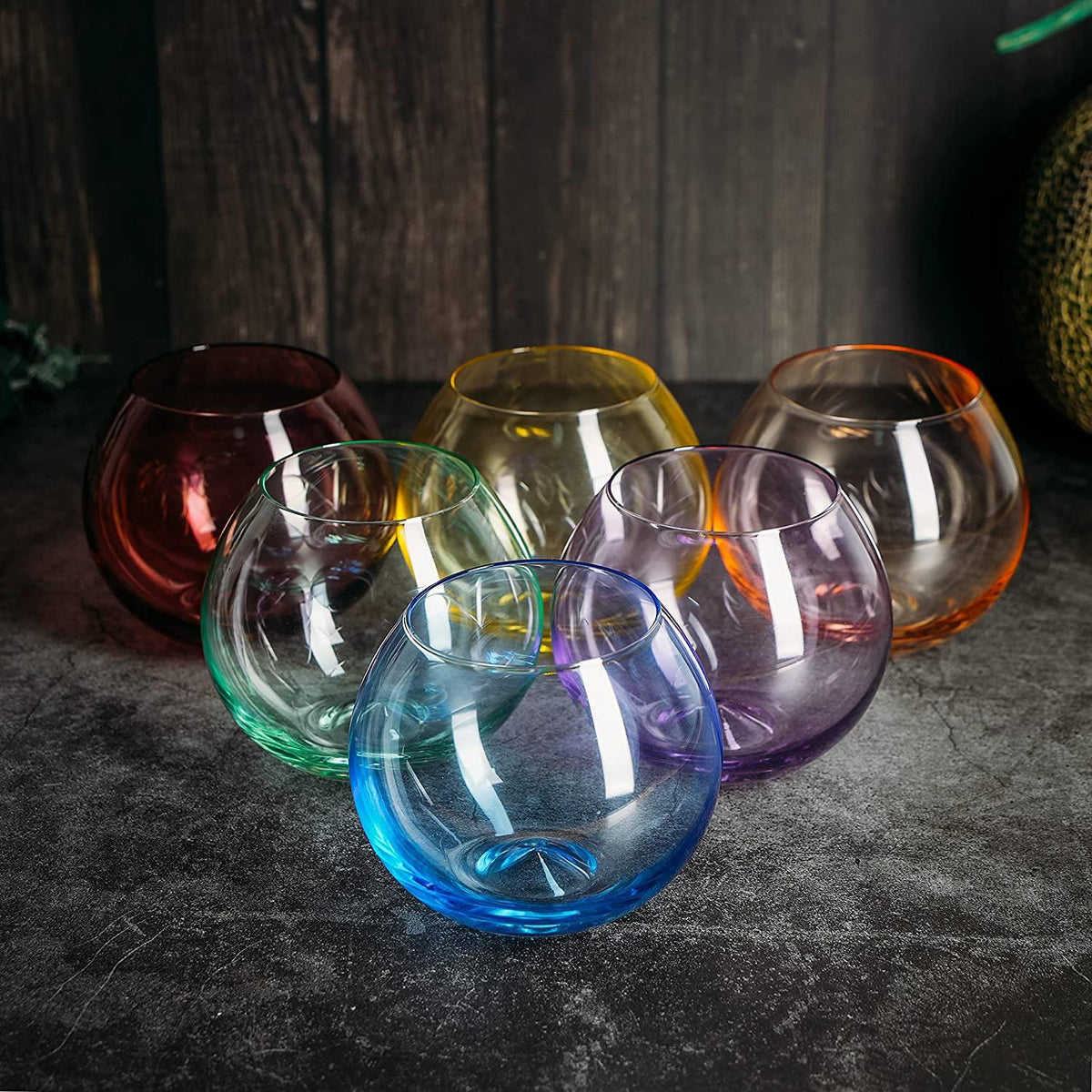 Vibes Colored Wine Glass Set, Large 12oz (Stemless Bubble)