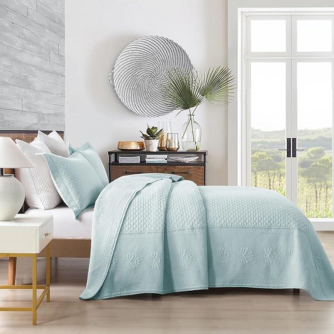 MarCielo 3-Piece 100% Cotton Oversized Bedspread Lightweight Quilt Coverlet Embroidery Farmhouse Bedding Set (TM Mint Green, Oversized King (118