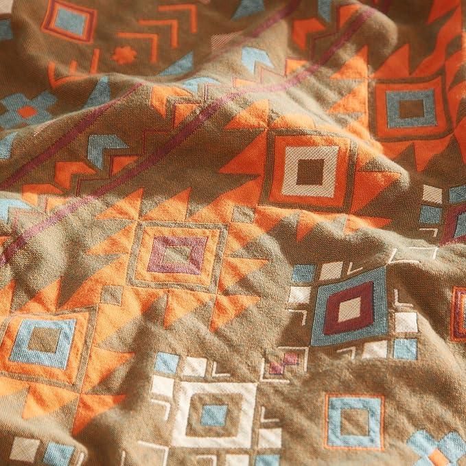 Boho Throw Blanket for Bed 90”x98”, 100% Cotton Woven Blanket for Couch Sofa, Ultra Soft 4-Layer Muslin Quilt with Diamond Pattern, Farmhouse Bed Blanket/Cover for Living Room Decor